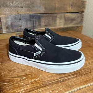 Vans, Off The Wall, Kids Size 11 Black And White Canvas, Slip-on On